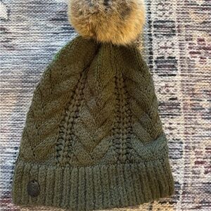 Vince Camuto Olive Knit Beanie with Faux Fur Pom